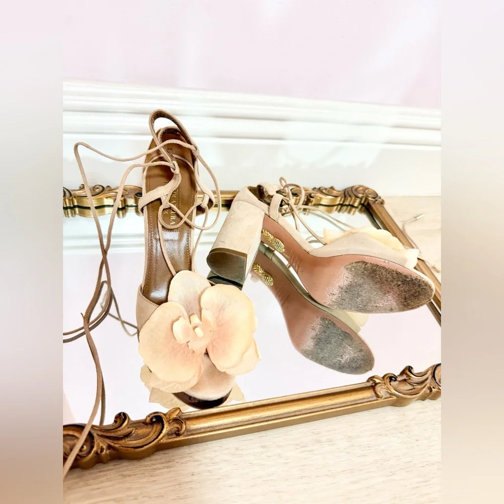 Aquazzura heels sandals pump shoes butterfly rose flowers orchid size 36 6 Y2K - Picture 3 of 5
